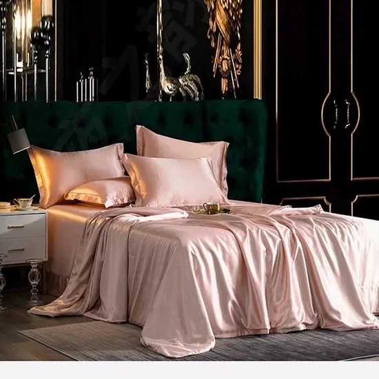 Top Luxury Solid Color Pink 100% Mulberry Silk Quilt Comforter Duvet Cover Flat Sheet Pillowcase 4 Pieces Custom Bed Sheets Guangdong Bedding Set Ready to Ship 
