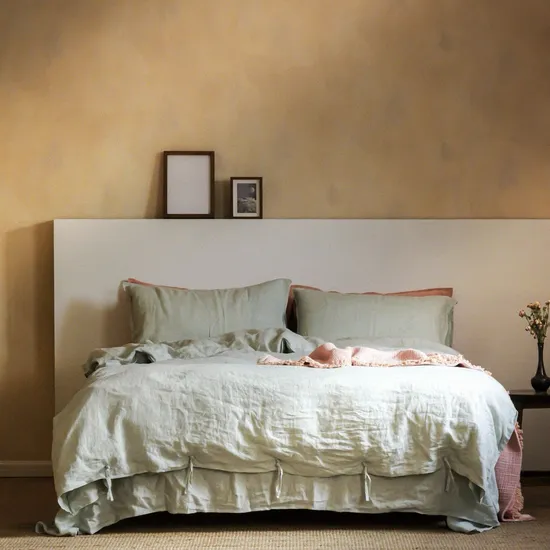 ODM/OEM100% French Linen Green Linen Bedding Four PCS Bedsheets Cover Sheets 