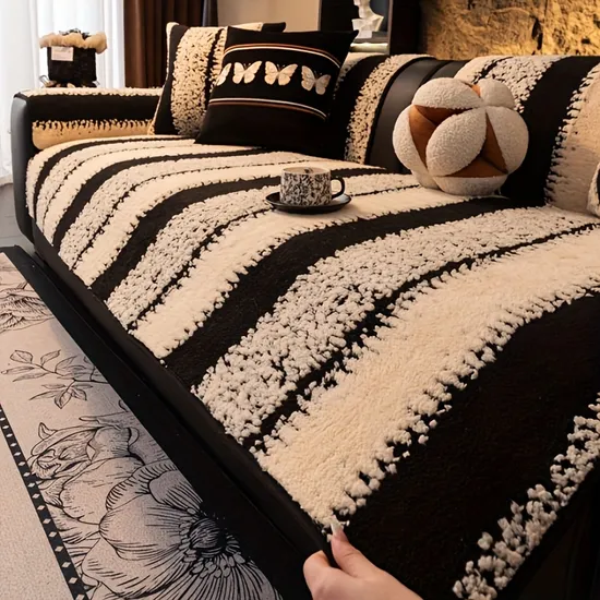 Modern Style Thick and Warm Autumn and Winter Plush Sofa Cushion Cover 