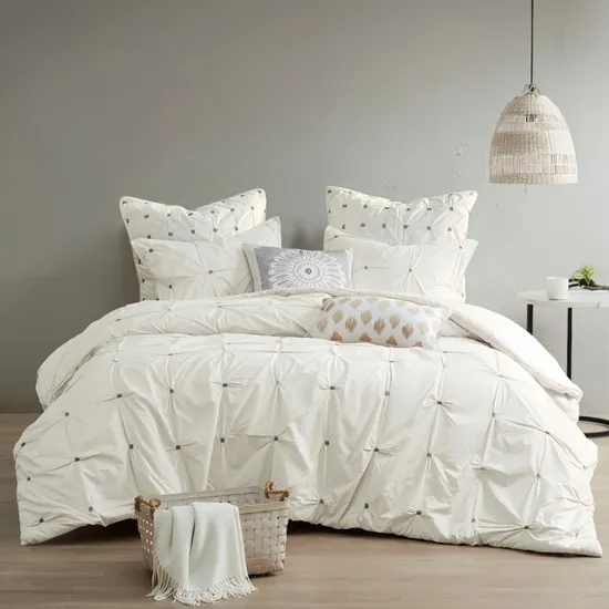 Wholesale OEM ODM Home Textile 100% Cotton White Bed Duvet Cover with 2 Pillowcase European Sham Comforter Elastic Embroidery 3/5/7 PCS Bedding Set with Cushion 