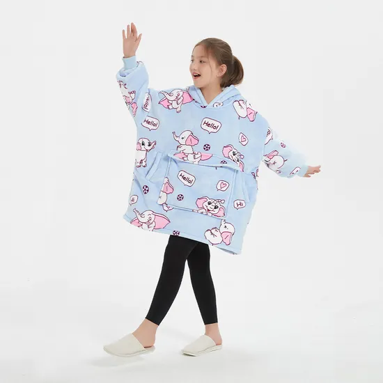 Polyester Oversized Hoodie Blanket Kids Winter Sherpa Wearable Blanket Hoodie 
